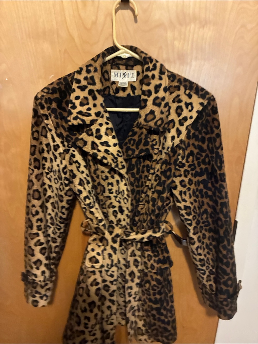 Mixit Leopard Print Faux Fur Trench Coat in Tan and Black
